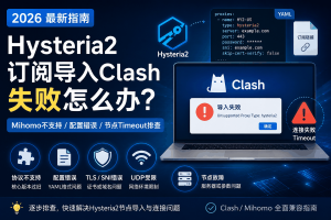 Hysteria2订阅导入Clash失败怎么办？Mihomo不支持、配置错误、UDP受限与节点Timeout排查