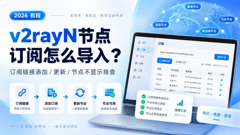 v2rayN节点订阅怎么导入？2026订阅链接添加、更新与节点不显示排查教程
