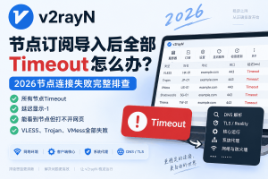 v2rayN节点全部Timeout怎么办？2026节点连接失败、延迟-1、DNS、TLS与Reality故障排查